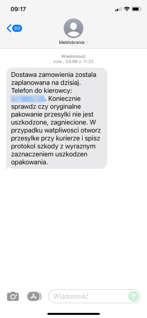 Powiadomienie SMS o dostawie