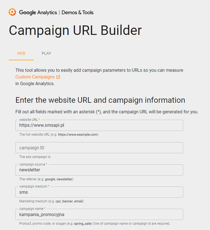 Przykład kodu UTM w Campaign URL Builder