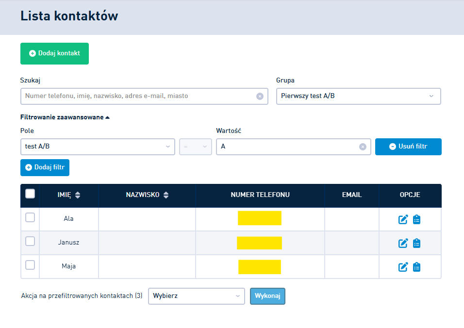 Test A/B SMS w panelu klienta SMSAPI: filtrowanie zaawansowane